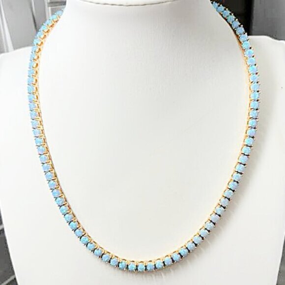 Jewelry - Shimmering Blue Opal Simulated Tennis Necklace 16"
